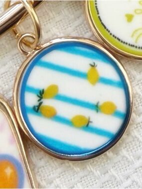 Lemon Stripe Round Pendant  - Blue & Yellow